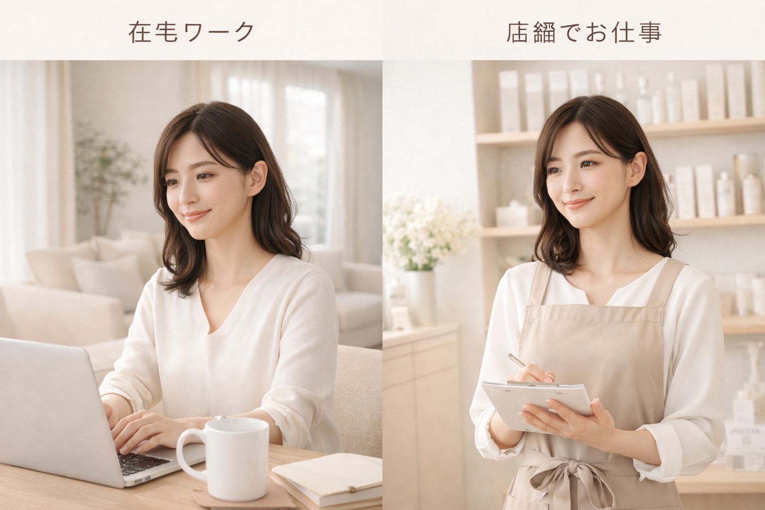 在宅ワークとパートの働き方の違いを比較する日本人女性のイメージ画像